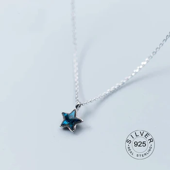 

Genuine 925 Sterling Silver Minimalist Ring For Women Wedding blue star zircon Fashion jewelry Cute Valentine's Day Gift