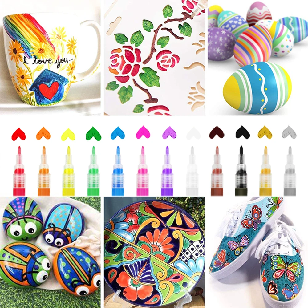 12/24/36 Colors Acrylic Paint Markers Set Water-Based Art Marker Pen 0.7-3mm Fine Tip for DIY Craft Canvas Ceramic Glass Stone