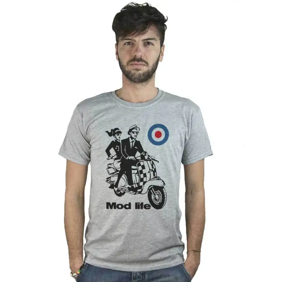 Mod Life Gray T-Shirt with Vintage vespa drawing and target mods color top new hot discout hipster retro t shirt | Мужская одежда