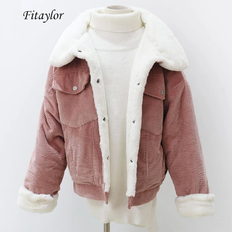 lower price  Fitaylor Woman Loose Corduroy Jacket Women New Thick Winter Lambswool Jackets Ladies Cute Outerwear