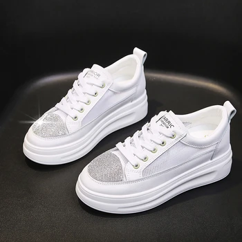 

Platform Sneakers For Women Chunky Casual Shoes Luxury Designers Fashion Rhinestone Lace Up Tennis Female Old Dad Shoes Woman