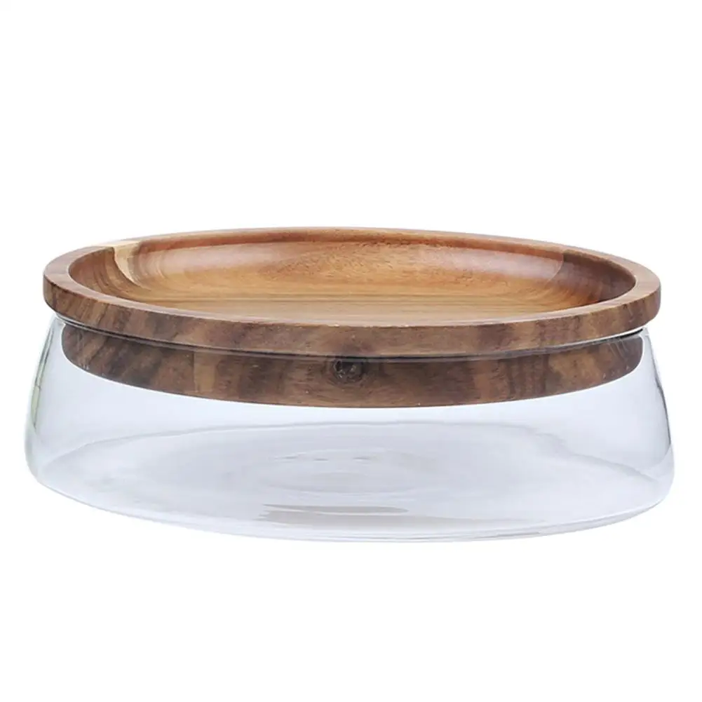 

Fruit Nut Storage Box Double Layer Candy Storage Box Glass Fruit Container With Wooden Lid For Home Kitchen Storage Box