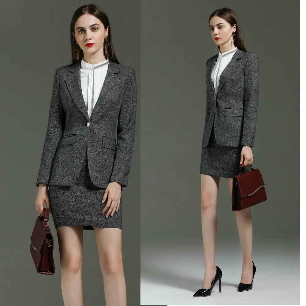 Traje gris de para mujer, traje negocios de gama traje de de temperamento, entrevista, ropa Formal de negocios, monos - AliExpress