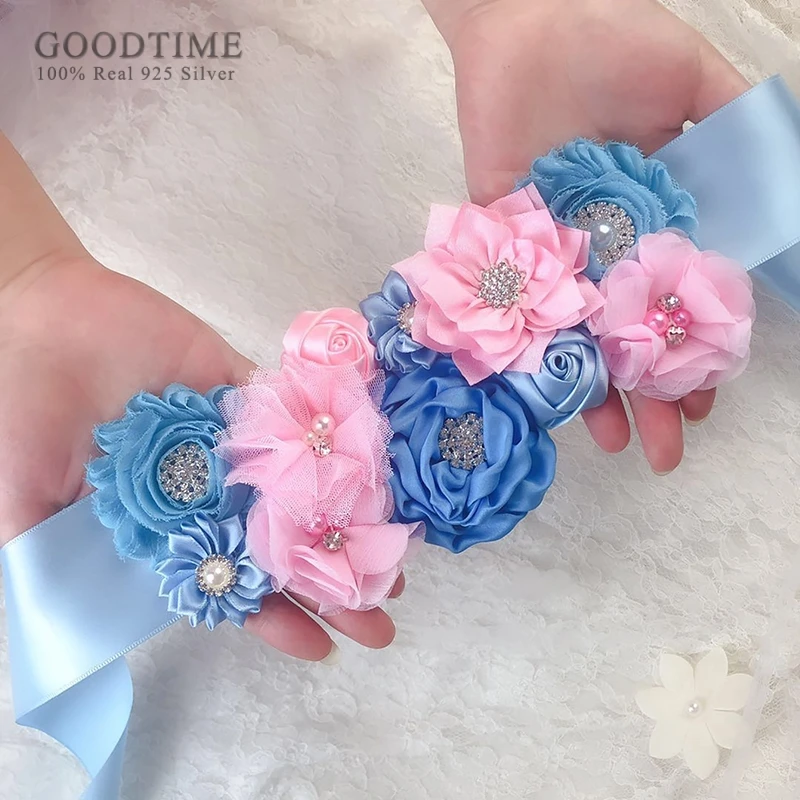 Fashion Bridal Belt Pearl Fabric Flower Wedding Accessories Blue Ribbon Women Party Dress Girdle Photography Props | Свадьбы и
