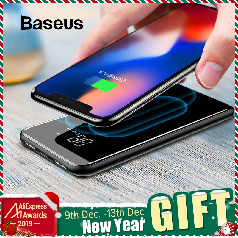 Skup Baseus 8000mAh bezprzewodowa ładowarka qi Power Bank dla iPhone Samsung Powerbank ładowarka z podwójnym portem usb bezprzewodowy zewnętrzny zestaw akumulatorów Bank