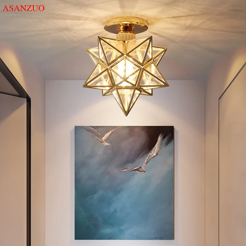 

Nordic Pentagram Corridor Aisle light Modern Golden Entrance Balcony Cloakroom Star Ceiling Lights Dining Room Kitchen Lamp Deco