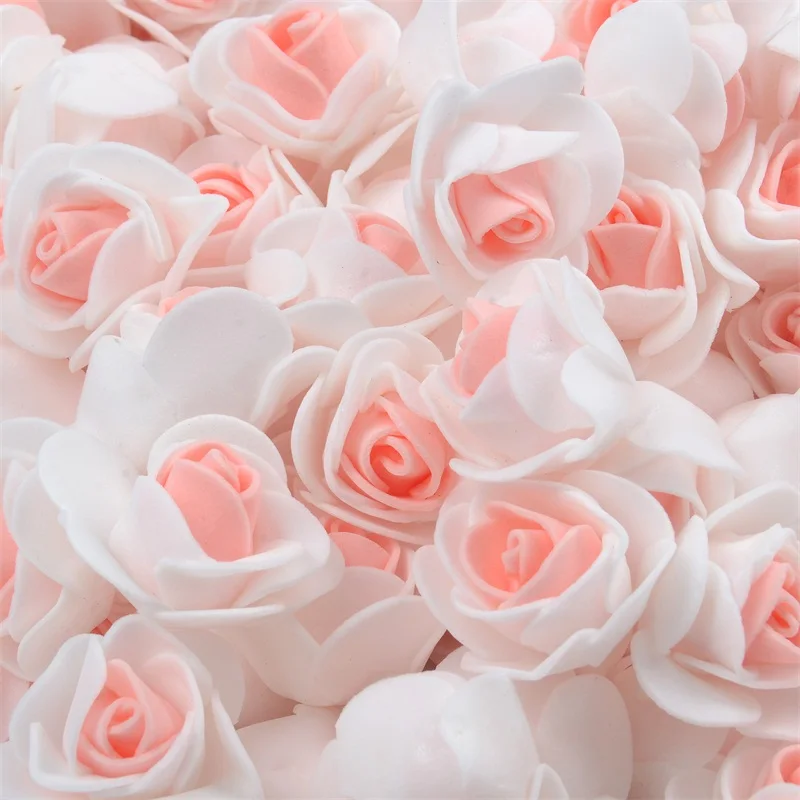 50PCS PE Foam Artificial Rose Flower Head Handmade DIY Wedding Home Decoration DIY Scrapbooking Double color Fake Flowers Craft 