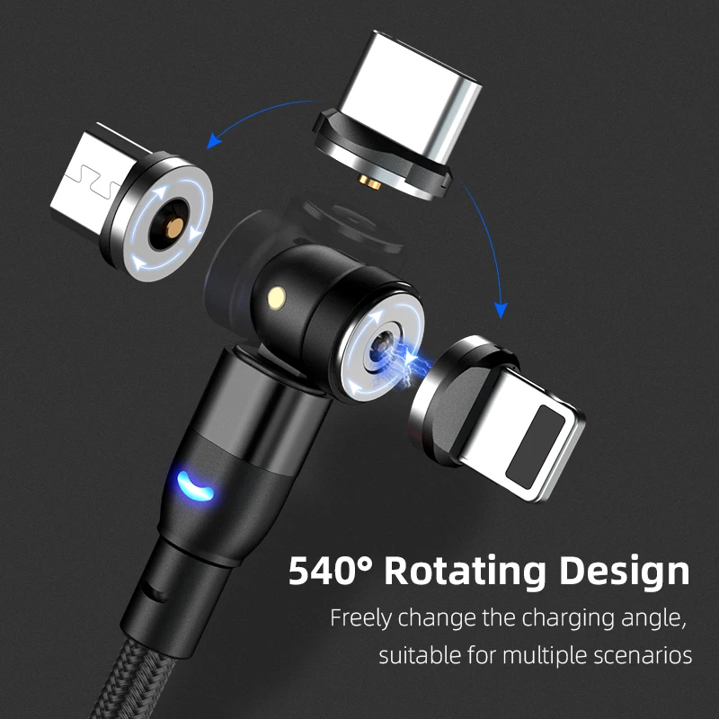 Вращающийся на 540 градусов Магнитный кабель Micro USB Тип C магнитное зарядное