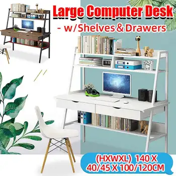 

Warehouse Desk Student Study Office PC Computer Table Steel Laptop Furniture Home Modern Study Desk Simple White/Brown Shelves