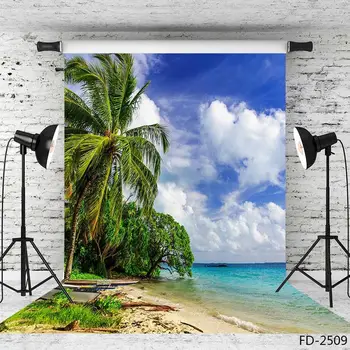 

Tropical Sea Beach Sand Tree Blue Sky Seaside Scenery Backdrop Vinyl Cloth Photography Background Holiday Baby Photo Studio Prop
