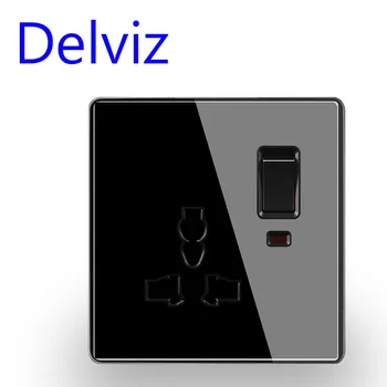 

Delviz EU/UK Standard universal power socket black/grey glass panel switch control socket 13A Multifunctional 3-hole wall outlet