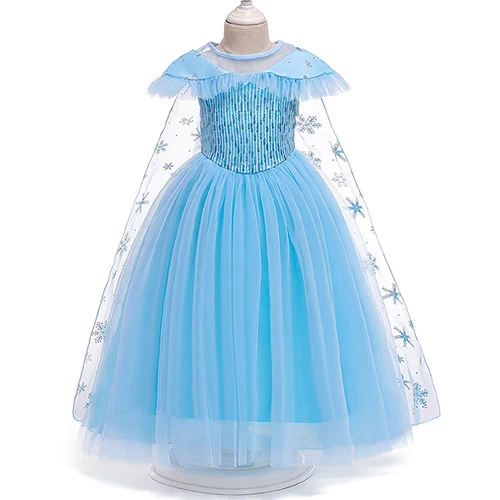 Детское платье с блестками на Хэллоуин, новое рождественское платье снежинки для девочек, платье принцессы, костюм, детское праздничное платье на день рождения - Цвет: BX1635 Sky Blue