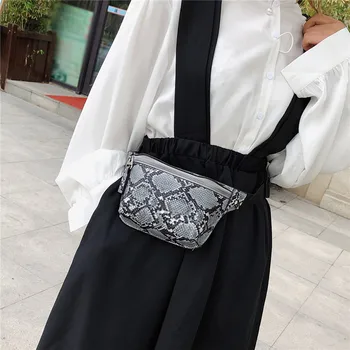 

Women Fanny Pack Vintage Snake Printed Waist Bag Outdoor Sports Chest Bag Pu Leather Crossbody Bags For Women Hip Belt Bags 2020