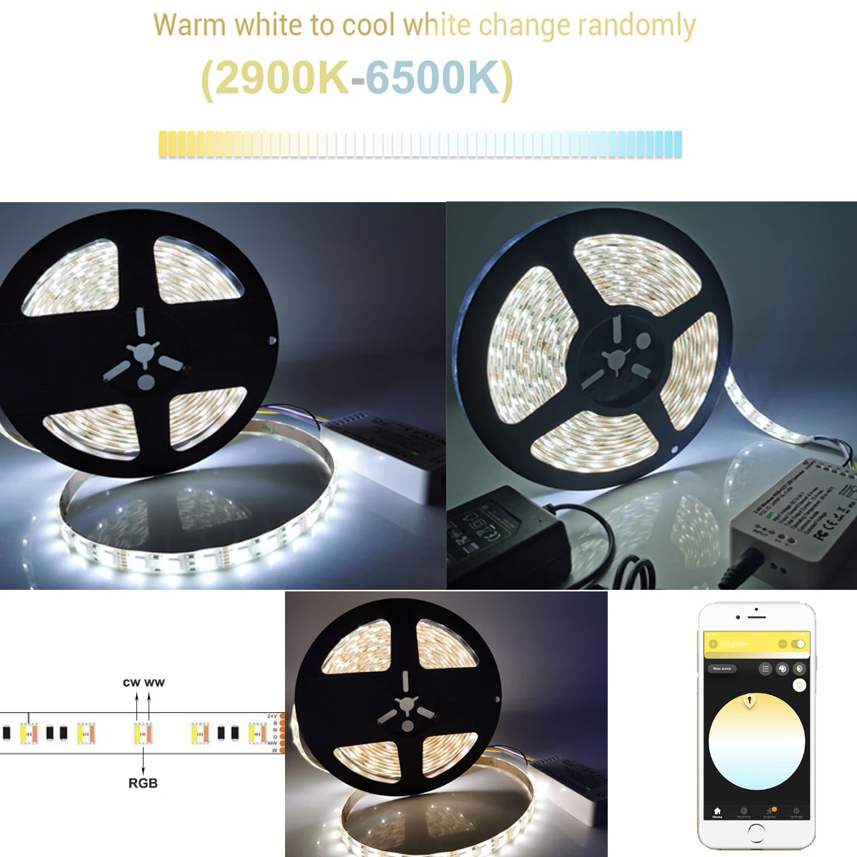 Zigbee 3,0 светодиодный светильник 5 м 12 В/24 В 5 в 1 RGBCCT 5050 умный дом Светодиодная лента RGB двойной белый+ источник питания работает с концентратором Alexa Echo