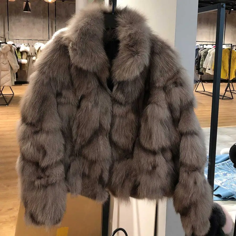 Brown fox fur 06 JAZZEVAR Зима новое поступление натуральный лисий мех женское пальто новая мода короткий стиль высокое качество зимняя одежда для женщин на молнии W9089 - Цвет: Brown fox fur 06