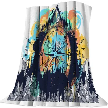 

3D Print Compass Pattern Fleece Blanket Nautical Flannel Blanket Nap Office Fluffy Blanket Home Textile Cartoon Throw Blanket