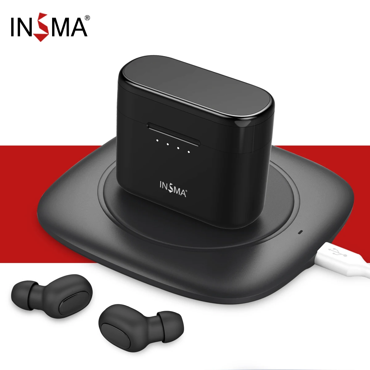 Najtaniej INSMA AirBuds Mini TWS słuchawki douszne bluetooth 5.0 słuchawki sportowe Stereo Hi Fi prawda bezprzewodowe obustronne wsparcie QI ładowania słuchawki douszne
