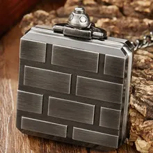 Серые карманные часы Кварцевые Fob часы для мужчин простые кубики с картинками лазерной гравировкой стимпанк случае флип часы с цепочкой Прямая поставка