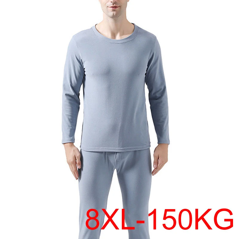 Autumn Winter Thermal Underwear 8XL Bust 156cm 5XL 6XL 7XL O-neck Plus Size Fleece Men Underwear long johns for men