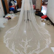 11" широкая белая/слоновая кость 1 слой Соборная свадебная вуаль кружевная Фата невесты Velo de novia Свадебные аксессуары Соборная вуаль