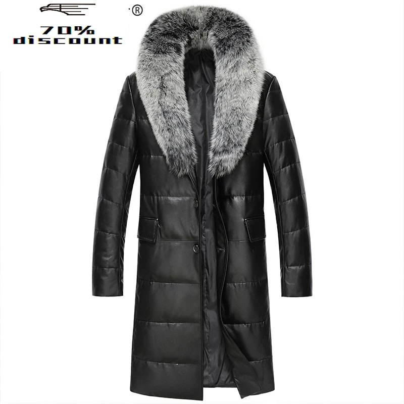 

Genuine Leather Down Jacket Men Big Fox Fur Collar Sheepskin Coat for Men Long Jacket Veste Homme Cuir L26235 KJ835