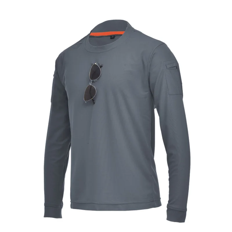 Армейский веер, тактическая Мужская рубашка с длинным рукавом, свободная, большой размер, стрейчевая футболка с круглым вырезом, уличная, походная, для альпинизма, тренировочная, военная футболка - Цвет: gray