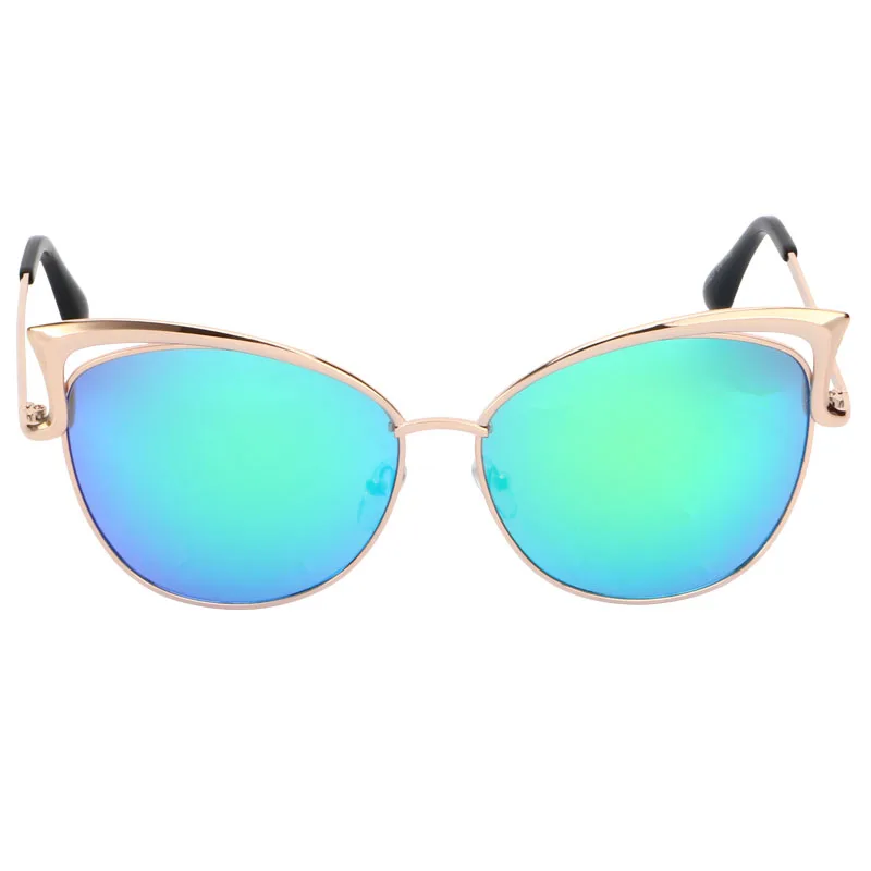 Gold Blue Green RBRARE, модные, металлические, полые, кошачий глаз, солнцезащитные очки для женщин, Ретро стиль, розовая Золотая оправа, женские солнцезащитные очки, брендовые, дизайнерские, ретро очки - Цвет линз: Gold Blue Green