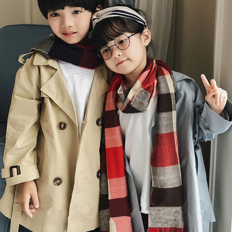 Осенне-зимний теплый кашемировый шарф в Корейском стиле для детей; классический однотонный шарф в клетку; ; FYR035