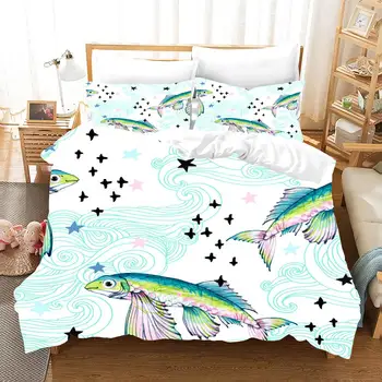 

Cartoon Color Fish Bedding Set Bedroom Decor 100% Microfiber Soft Hypoallergenic Zipper 1PC Duvet Cover with Pillowcases