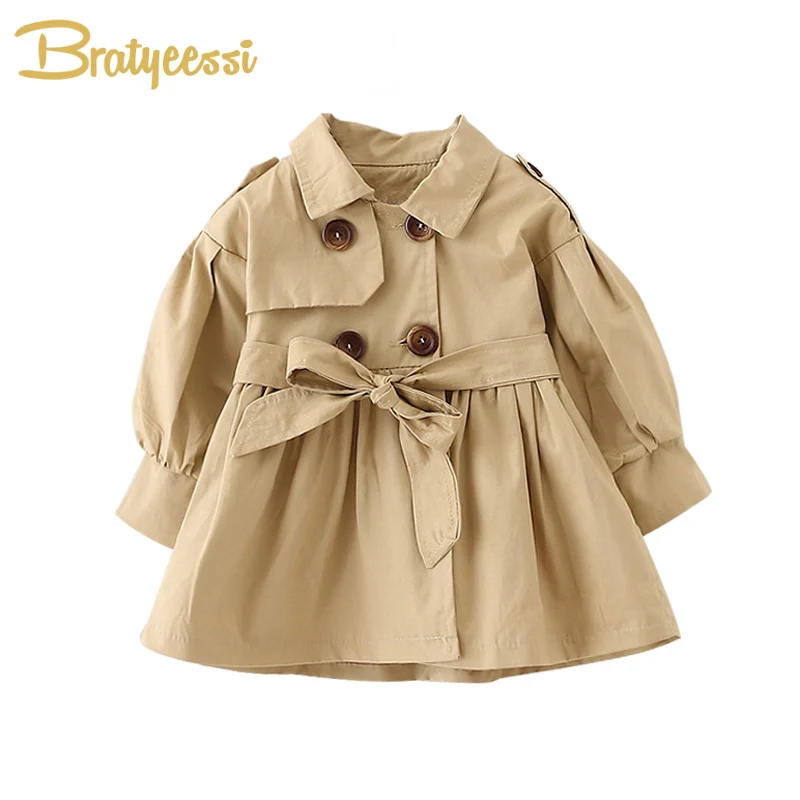 Baby Coat Jacket Spring Autumn Fashion Solid Cotton with Belt Infant 2-Colors