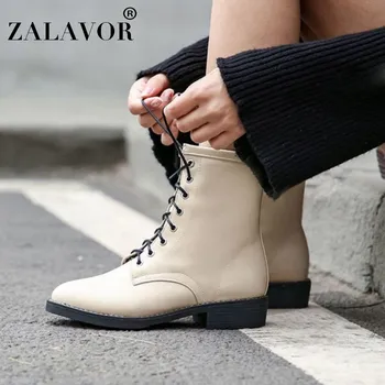 

ZALAVOR Woman High Quality 2020 Fashion Ankle Boots Daily Casual Punk Motorcycle Boots Flats Shoes Woman Footwear Size 34-43