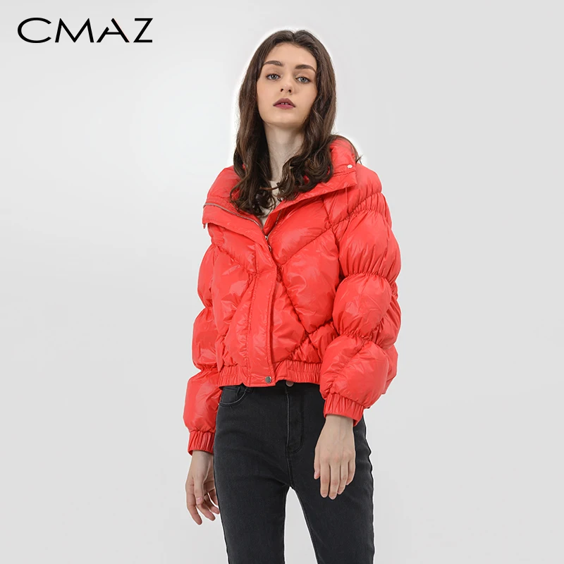 

CMAZ 2019 winter soild short down jacket fashion red zipper causal Women's down jacket MP19D8707