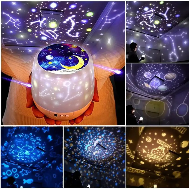 Звездное небо проекционная лампа на батарейках вращающийся прикроватный ночной Светильник Лампа для проектора красочный детский домашний декор