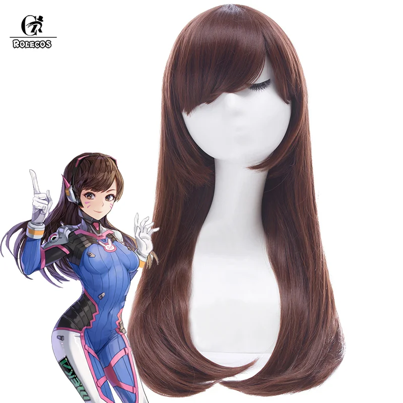 

Ролекос OW D.VA косплей парик игра Over наручные часы Косплей Хана песня DVA парик 60 см/23,62 дюйма длинные коричневые женские синтетические волосы