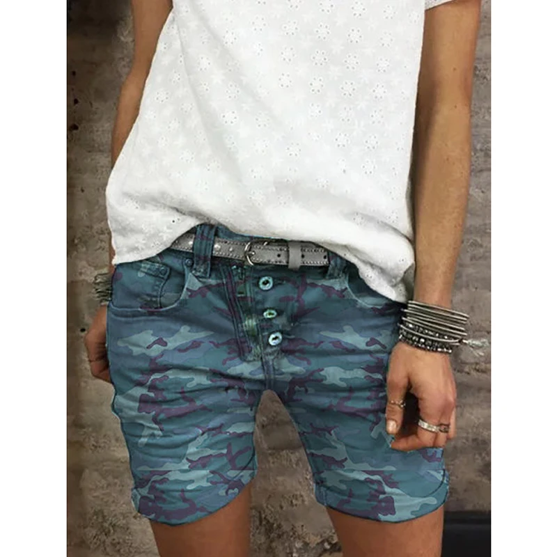 Camouflage shorts ladies new mid waist 