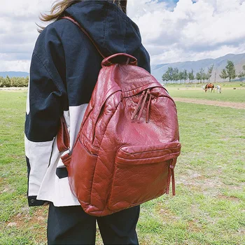

2020 new women's backpack large capacity fashion ladies backpack double zipper solid color anti-theft backpack