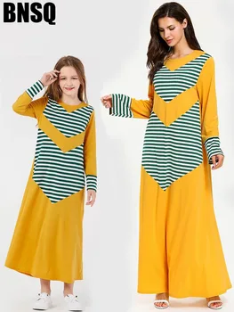 

Casual Girls Abaya Striped Maxi Dress Hijab Children's Wear Family Matching Outfits Kimono Long Robes Eid Ramadan Islamic
