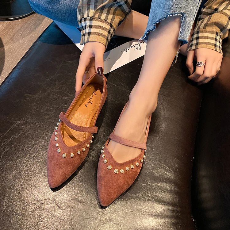 

EOEODOIT Spring Autumn Flats Women Casual Pointed toe Slip On Daily Loafers Female Pearl Cozy Ballet Flat Heel For Woman
