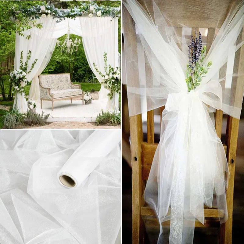 5/10M Wedding Tulle Roll Sheer Crystal Yarn Organza Tulle Fabric For Wedding Bridal Birthday Arch Decor DIY Valentine