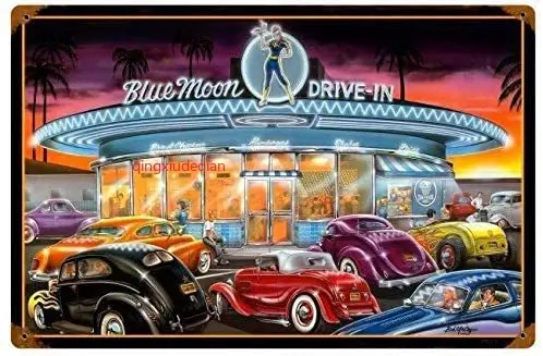 

Maizeco Metal Signs Blue Moon Drive in Man Cave Beer Home Bar Poster Shop Coffee 12 x 8 Inch Tin Sign Wall Decor