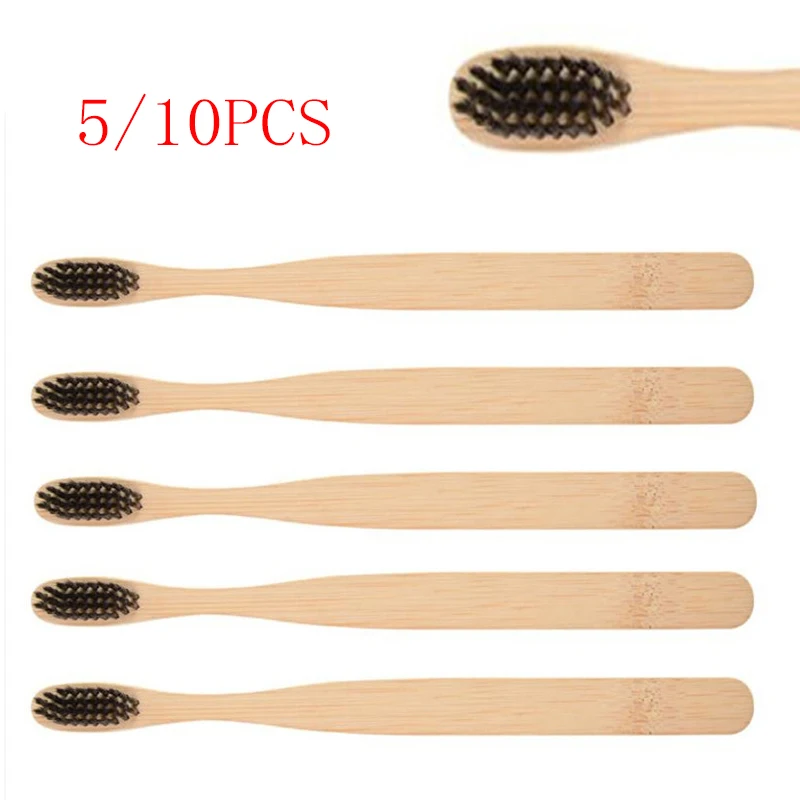 

5/10pcs eco friendly toothbrush Bamboo Resuable Toothbrushes Portable Adult Wooden Soft Tooth Brush for Home Travel Hotel use