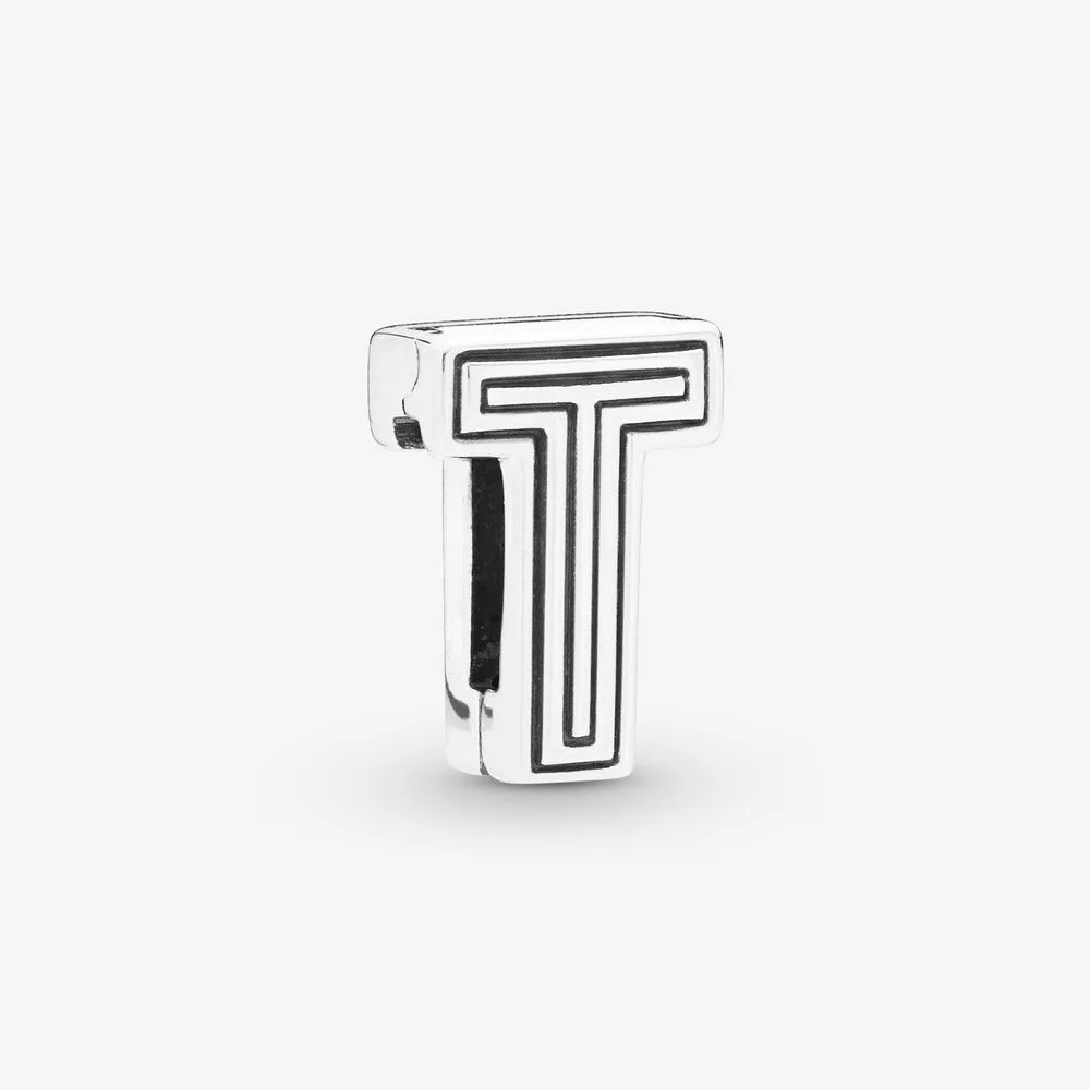 

Name Clip DIY Women Gift 100% 925 Sterling Silver Beaded Letter T Clip Charm Jewelry DIY Silver fit Original Pandora Bracelets