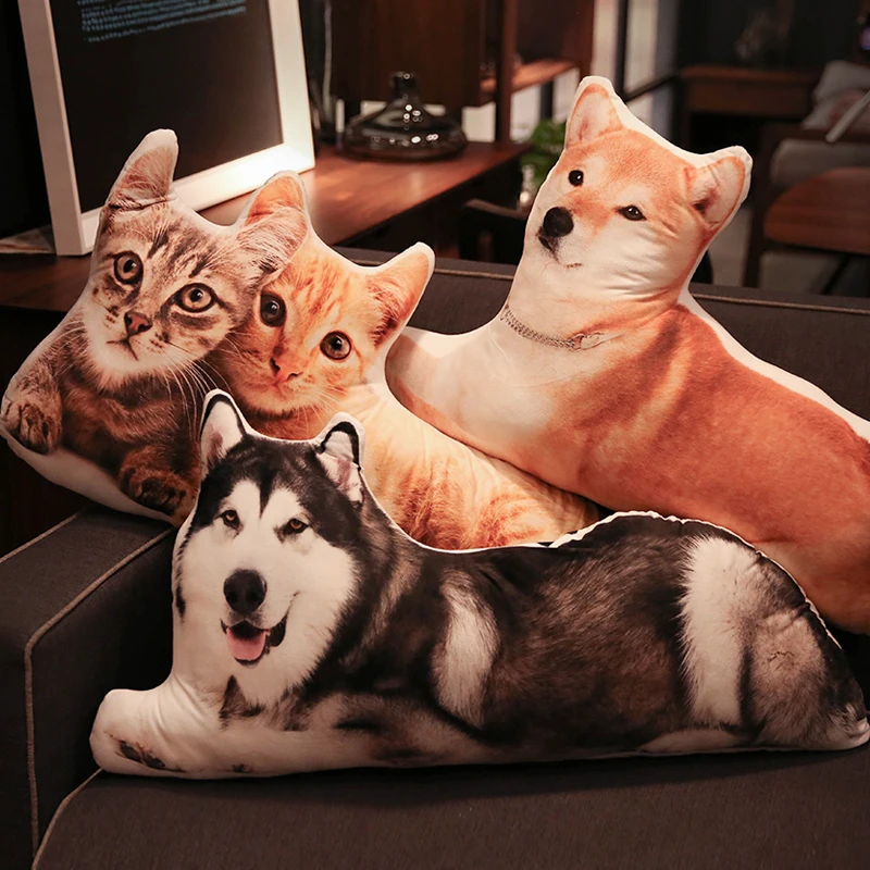 Simulation Plush Cat Husky Akita Dog Pillows Soft Stuffed Animals Cushion Sofa Decor Cartoon Toys Girls Kids Gift | Игрушки и хобби