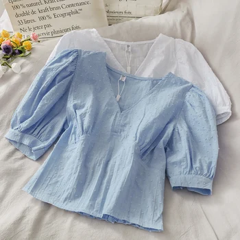 

Korean slim and slim, solid color V-neck shirt for women 2020 summer students