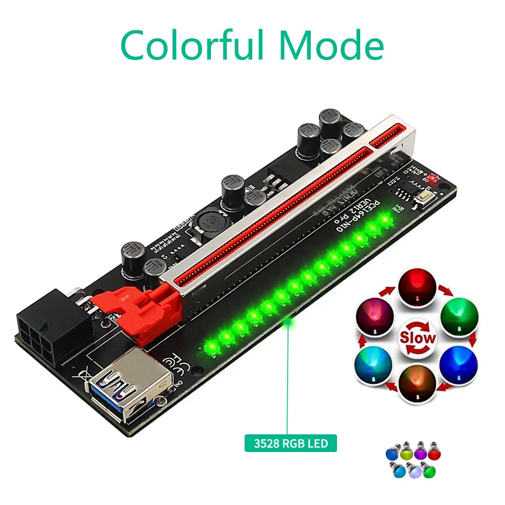 Видеокарта Ver12 Pro PCIE Riser с цветным светодиодом 3528 6 контактов питания 1X-16X |