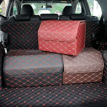 

Car Storage Box Collapsible Trunk Storage Bag Portable Car Trunk Stowing Tidying PU Leather Carrying Stowing Box accessories