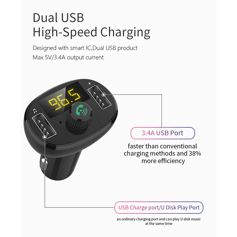 Handsfree Bluetooth 4.2FM передатчик модулятор светодиодный дисплей bluetooth авто MP3 плеер QC3.0 двойной USB быстрое зарядное устройство автомобильные аксессуары