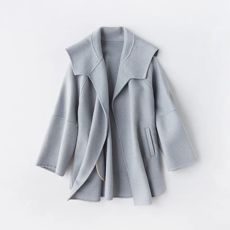 

Shuchan Woman Short Woolen Coat Loose Open Stitch Turn-down Collar Solid A-Line High Street Casaco Feminino 2019 Autumn Winter