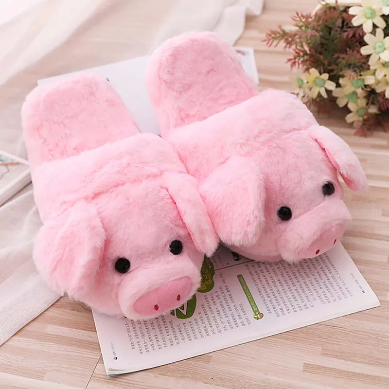 1pc Dropshipping Winter New Pink Pig House Adult Girl Slippers Lady Warm Cotton Plush Head Silent Indoor Flor Women Shoes