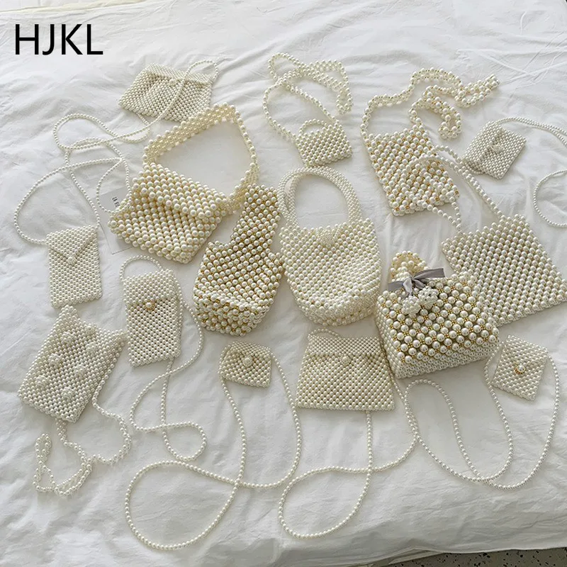 

Woman's Pearl Bags Brand Hand-woven Lady Beaded Shoulder Party Vintage Handbag Ins Small Flap Mini Luxurious Crossbody Bag 2020